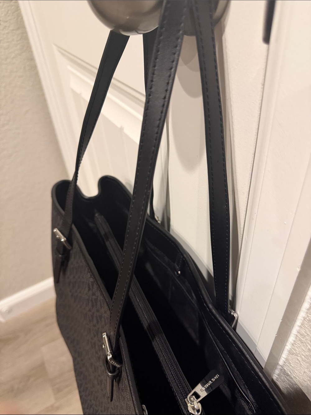 Michael Kors Charcoal/Black Signature MK Tote with Logo Charm - Picture 6 of 6